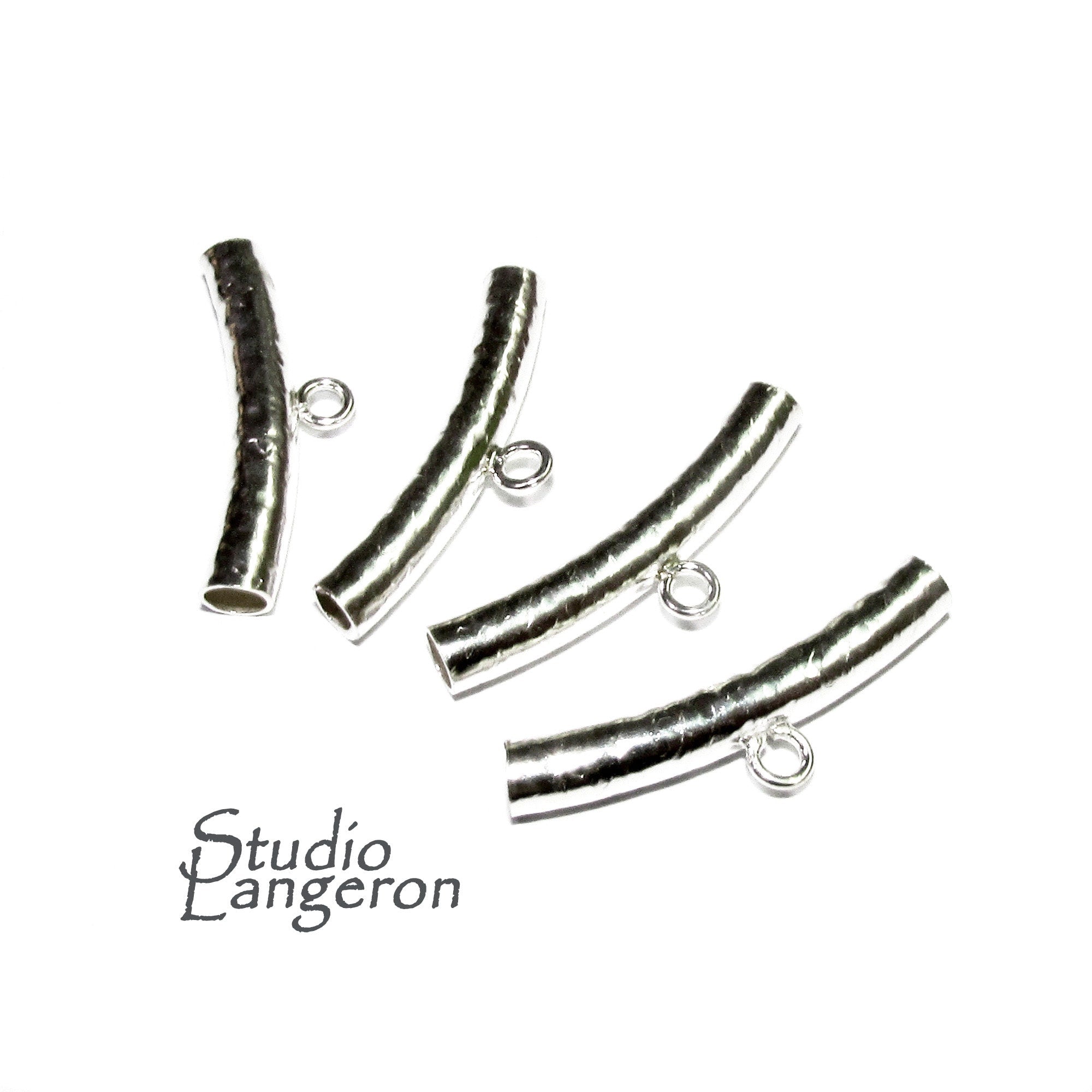 925 Sterling silver Hammered Tube Pendant Bail with Ring size 4.0x25 mm, tube pendant, tube silver, Jewelry making, tube bracelet - 1 piece