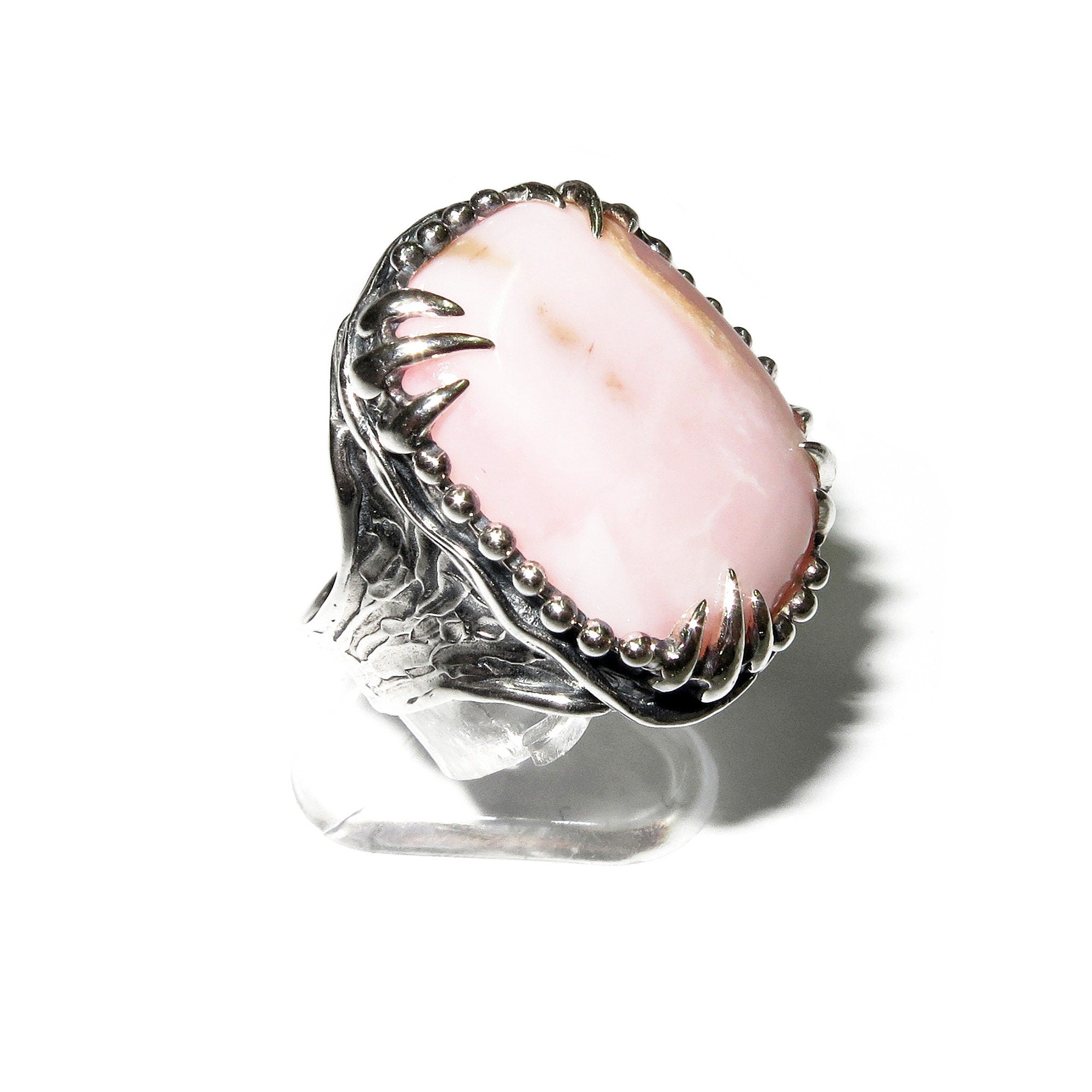 Statement Natural Peruvian pink opal ring 925 sterling silver size 8, Handmade ring, single copy, sterling silver, Pink opal, silver ring