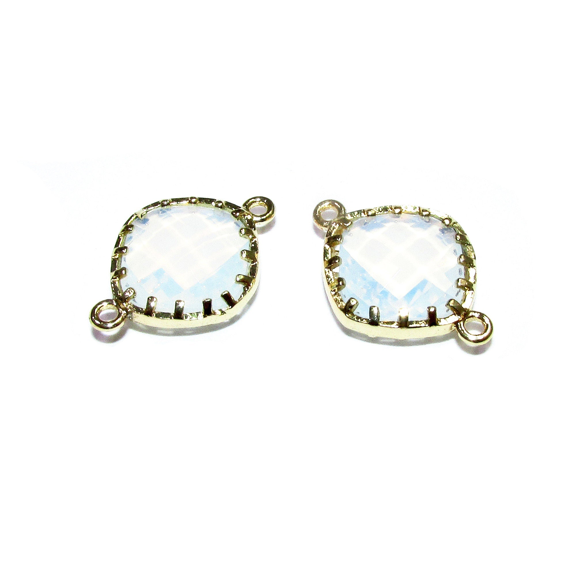 14K Gold Filled Checkerboard white opal cushion Link Connector size 13x18 mm, gold filled link, Jewelry making, Link Connector - 1 piece
