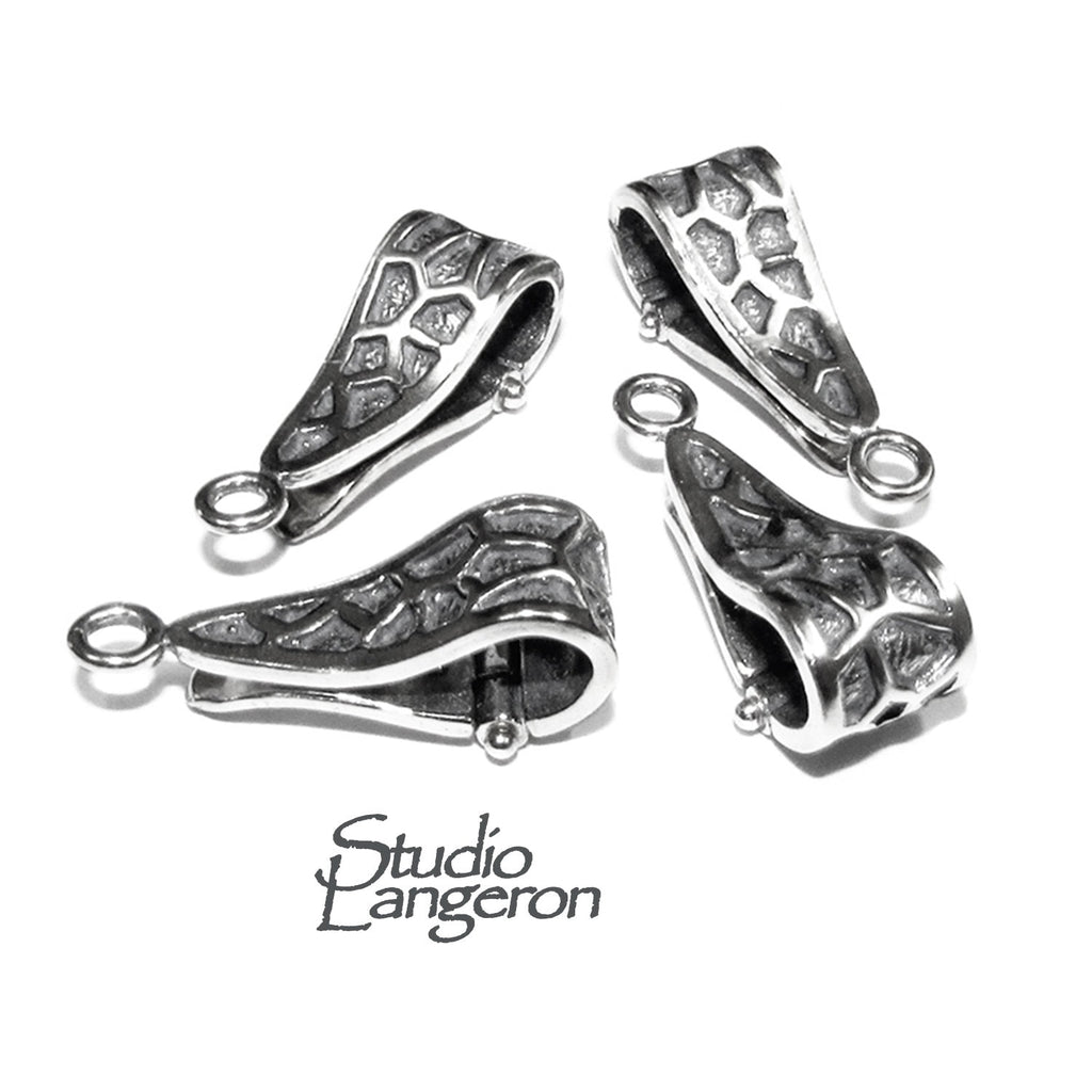 925 Sterling silver Large Pendant Bails with button, sterling silver Bail, Jewelry making, Bail finding, bail for pendant - 1 piece