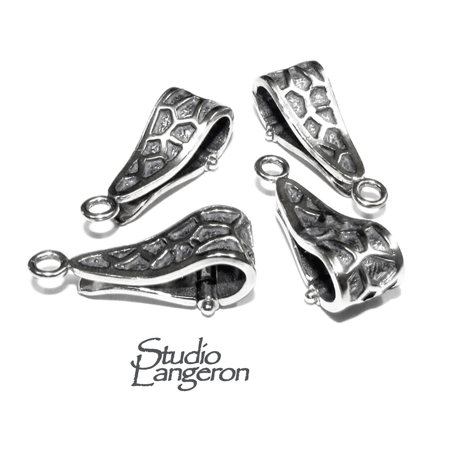 925 Sterling silver Large Pendant Bails with button, sterling silver Bail, Jewelry making, Bail finding, bail for pendant - 1 piece
