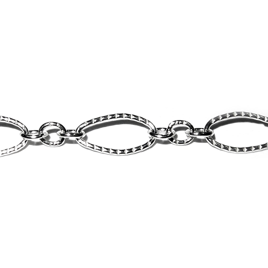 925 Sterling Silver 4.0 mm Patterned Oval Long & Short Chains, 925 silver chain, patterned silver chain, Jewelry making - 1 Ft (30 cm)