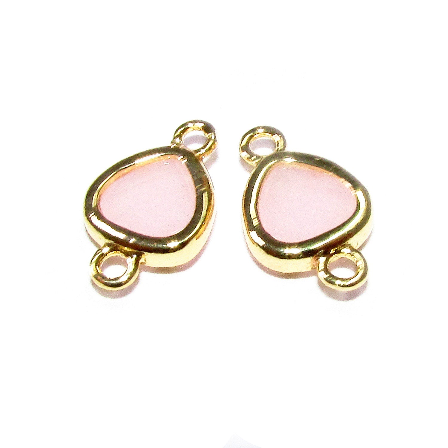 14K Gold Filled Checkerboard rose quartz triangular Link Connector size 8x14 mm, gold filled link, Jewelry making, Link Connector - 1 piece