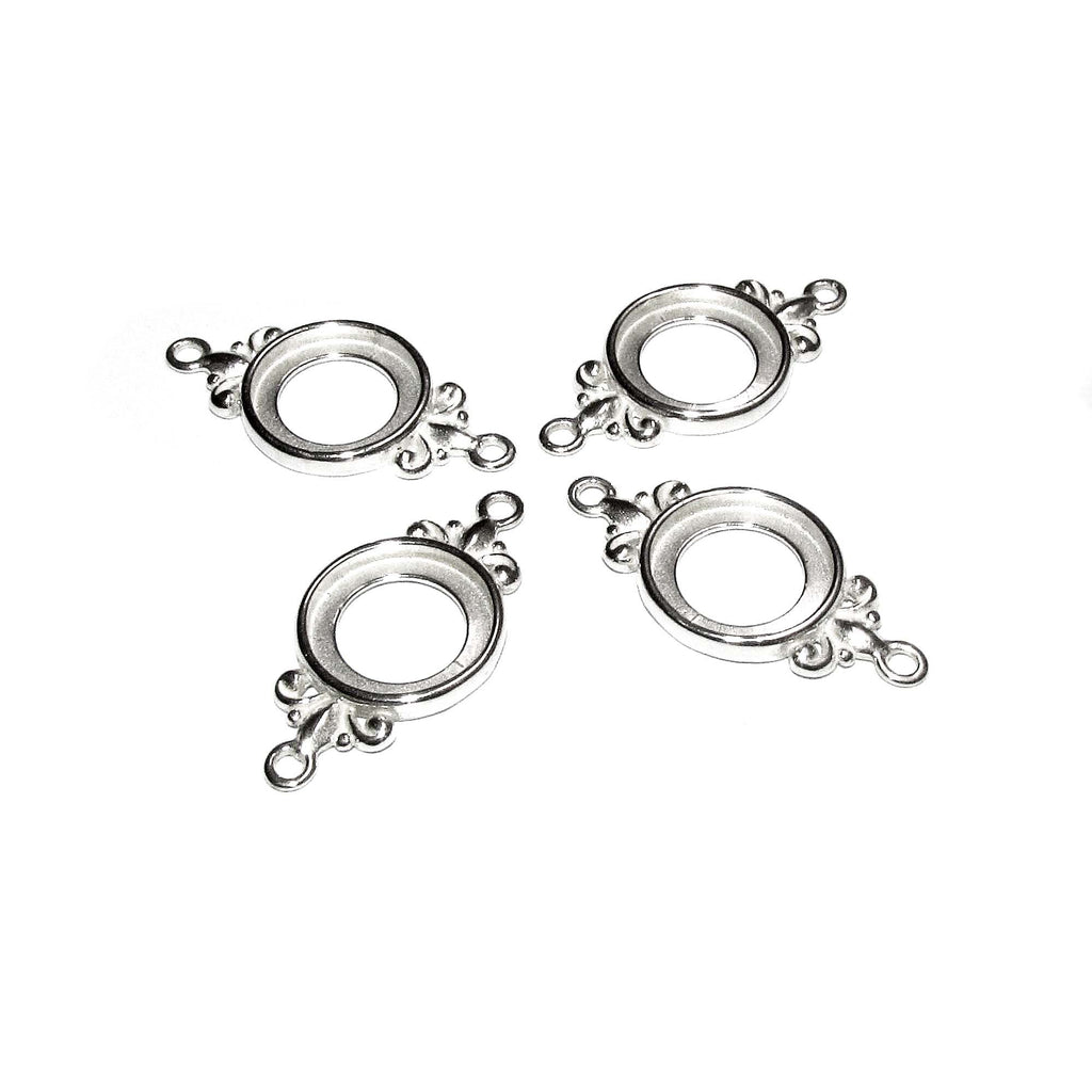 925 Sterling Silver 12mm Round Fleur-de-Lis Link Component Mounting, connector silver, base bracelet, bezel cup, Jewelry making - 1 piece