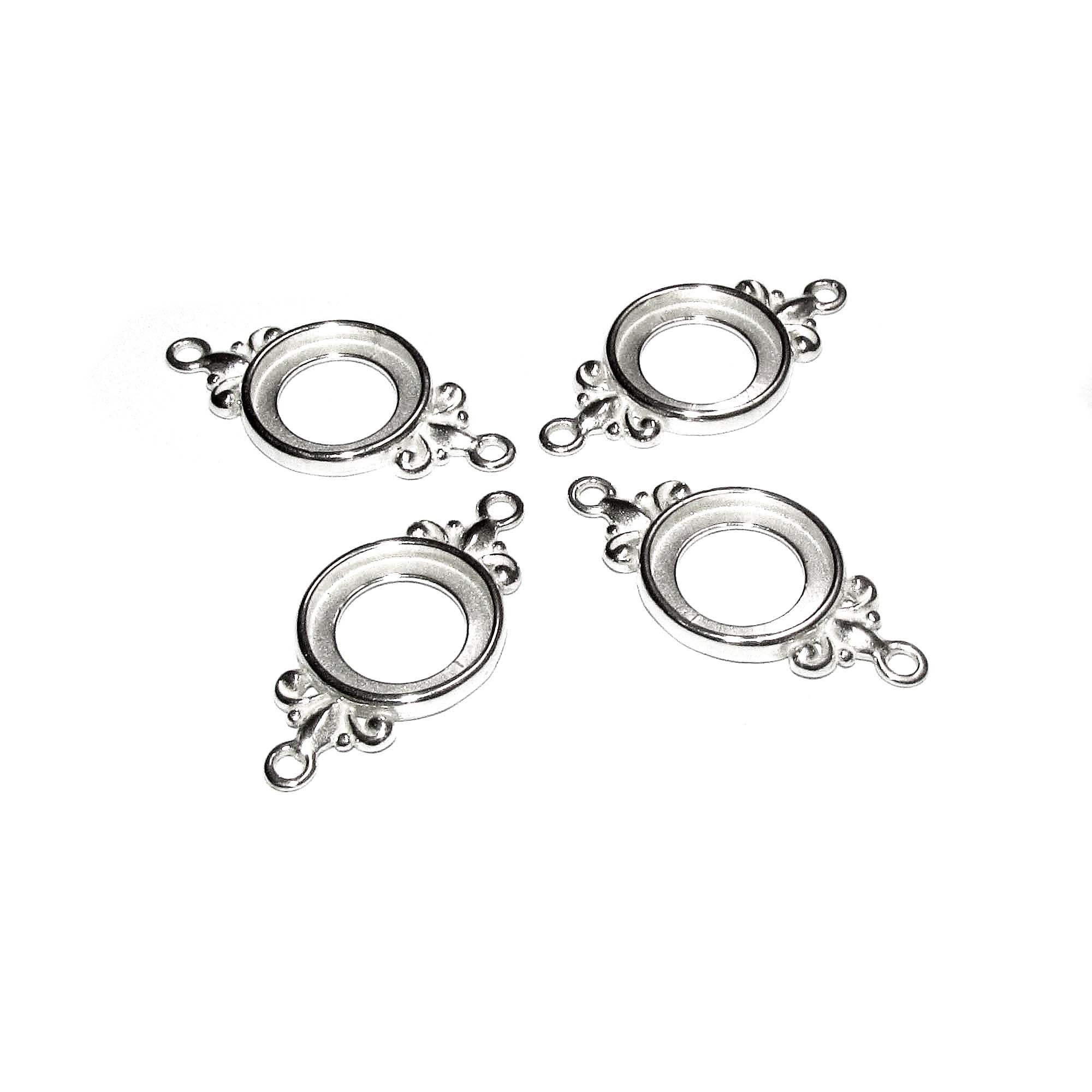 925 Sterling Silver 12mm Round Fleur-de-Lis Link Component Mounting, connector silver, base bracelet, bezel cup, Jewelry making - 1 piece