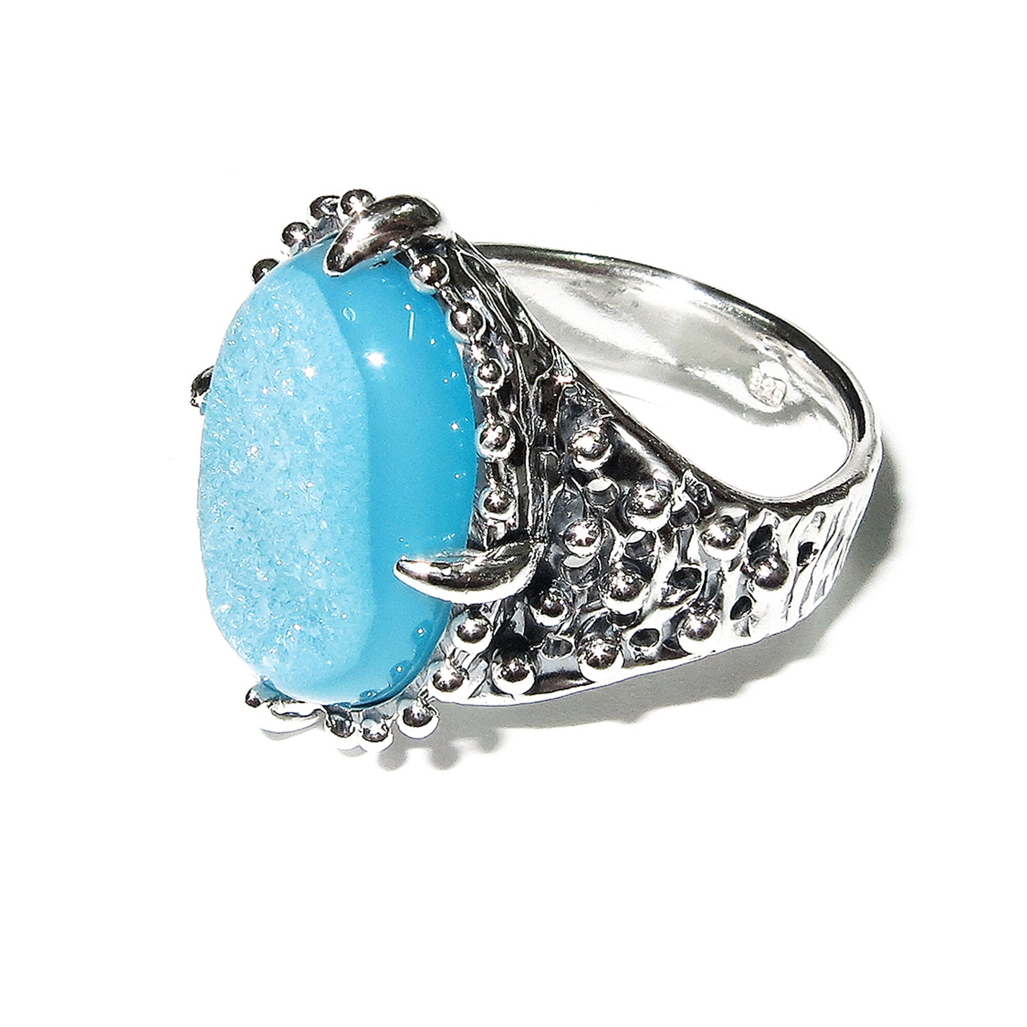 Druse agate ring 925 sterling silver size 8 1/2, Handmade ring, single copy, sterling silver, Druse agate, silver ring, Statement ring