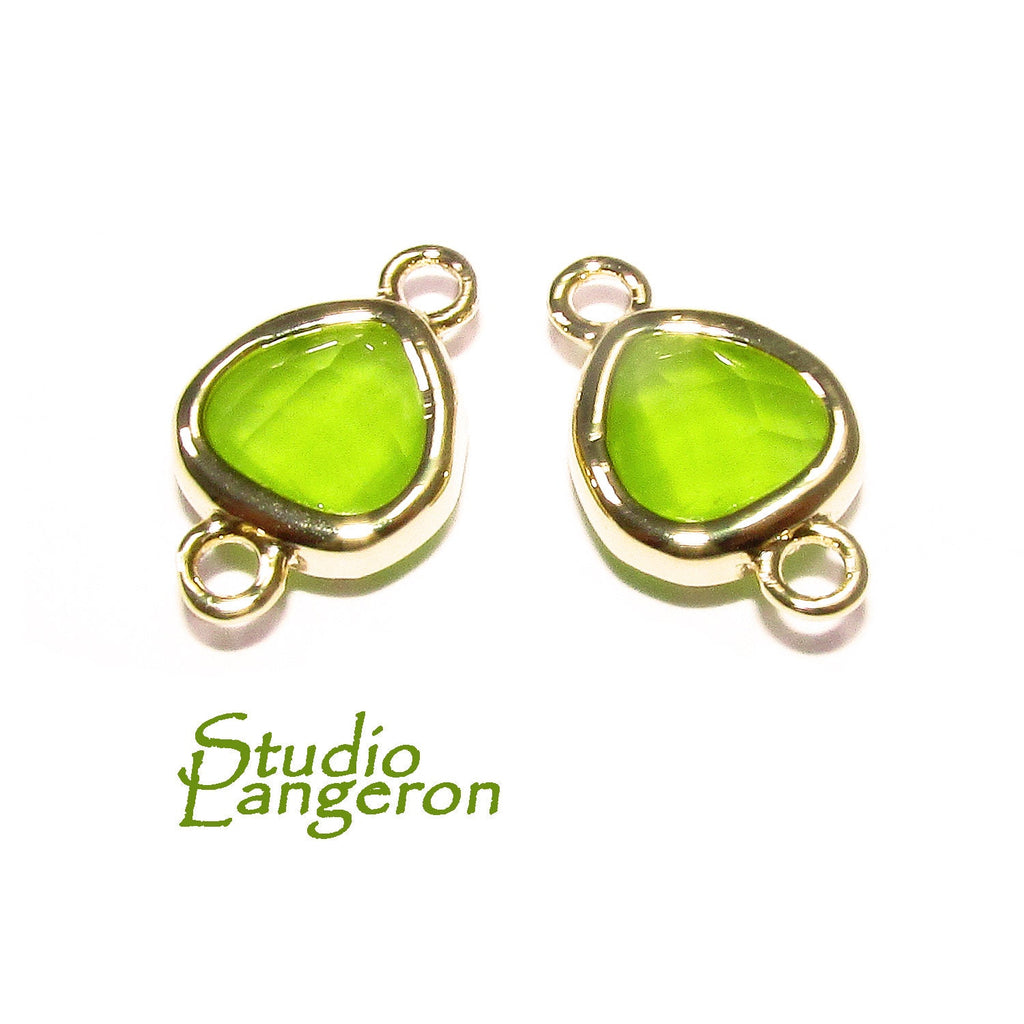 14K Gold Filled Checkerboard peridot triangular Link Connector size 8x14 mm, gold filled link, Jewelry making, Connector - 1 piece