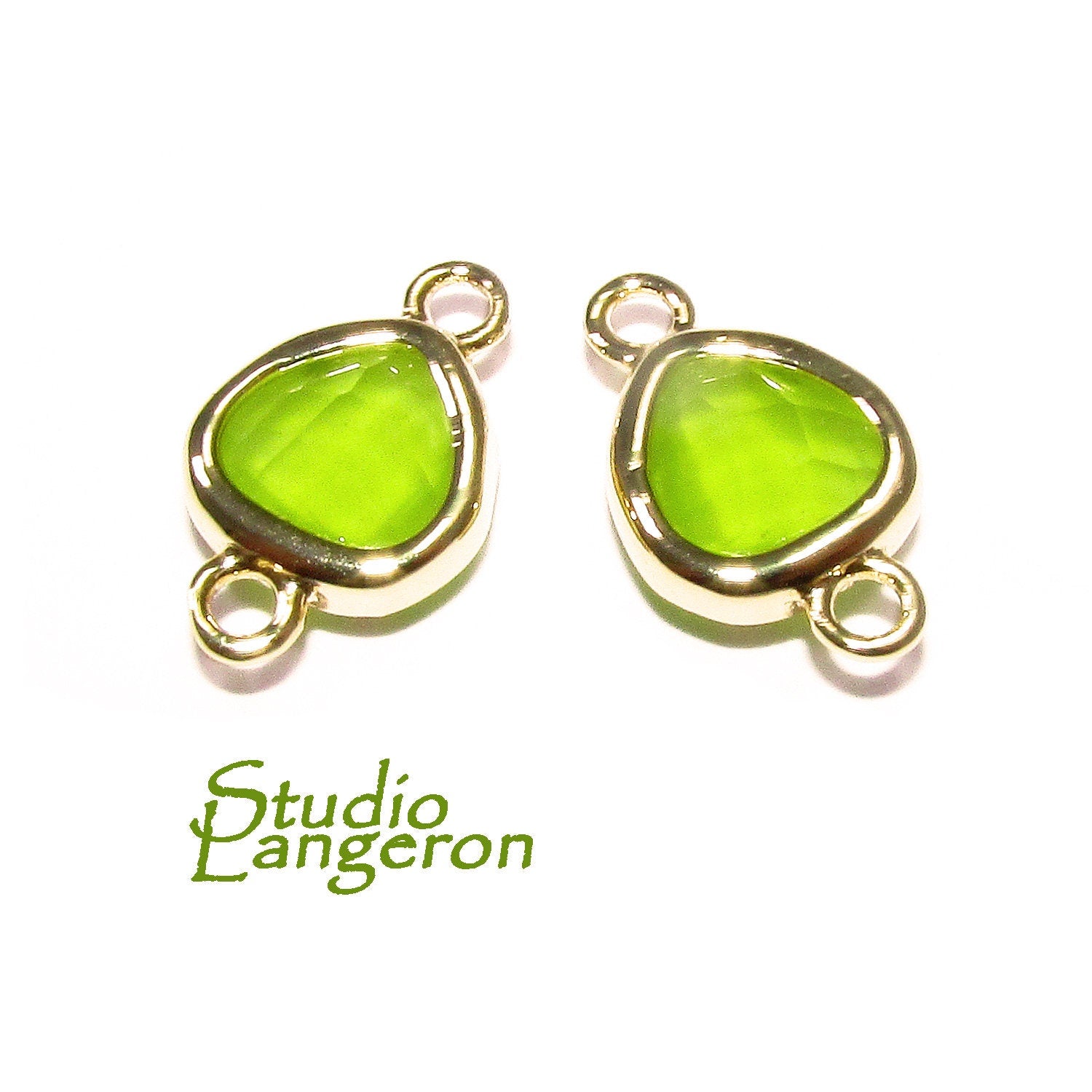 14K Gold Filled Checkerboard peridot triangular Link Connector size 8x14 mm, gold filled link, Jewelry making, Connector - 1 piece