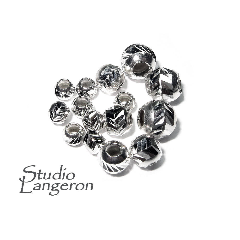 925 Sterling Silver Diamond cut Beads size 2.5, 3, 4, 5, 6 mm, Diamond cut, Jewelry making, Diamond cut Spacer Beads, Silver beads - 1 piece