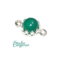 925 Sterling Silver natural green chalcedony round Link Connector size 14x7 mm, chalcedony silver link, Jewelry making, Connector - 1 piece