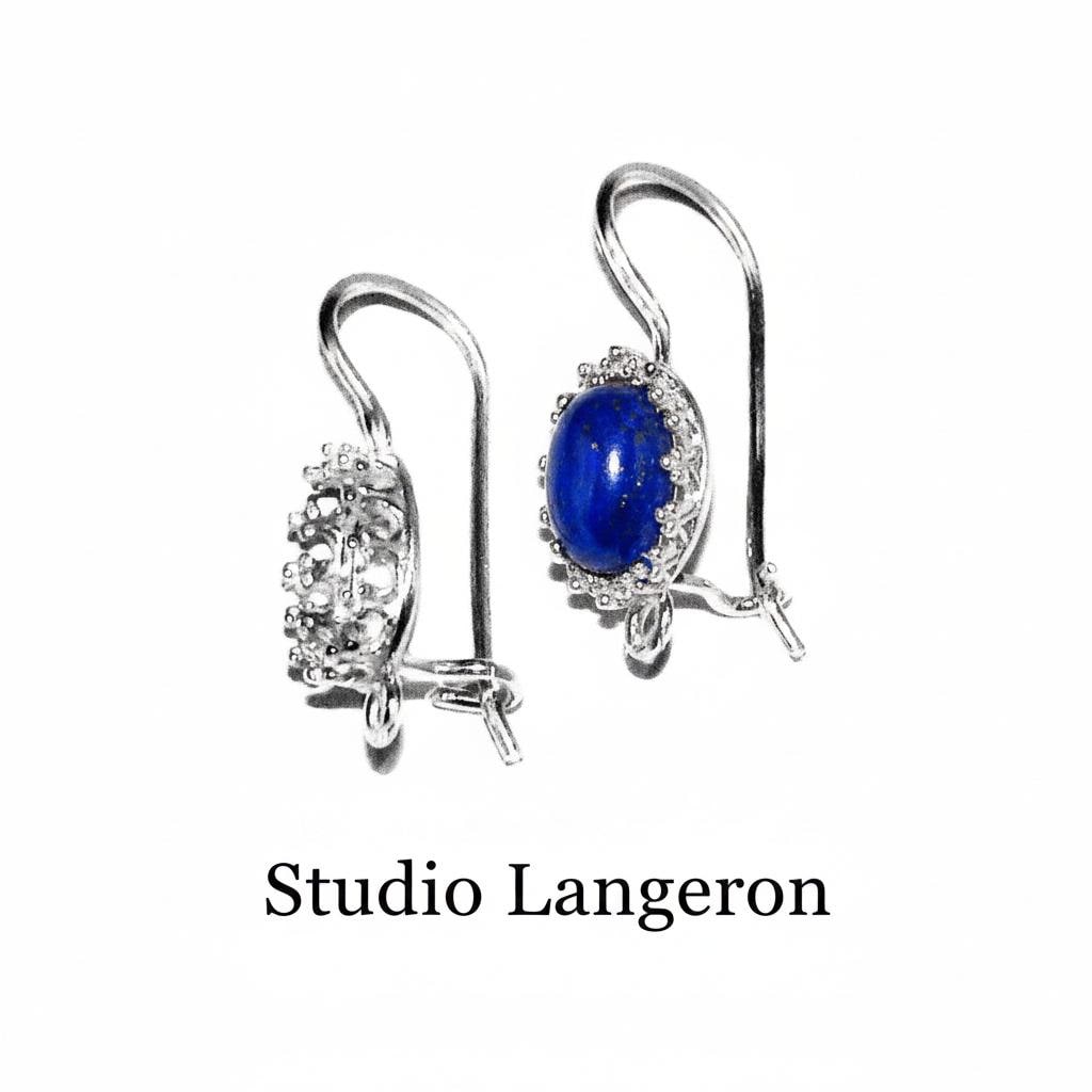 925 sterling silver blank earrings with oval bezel cup size 6x8-8x10mm, model 1023, Jewelry making, Setting, bezel cup - 1 pair (2 pieces)