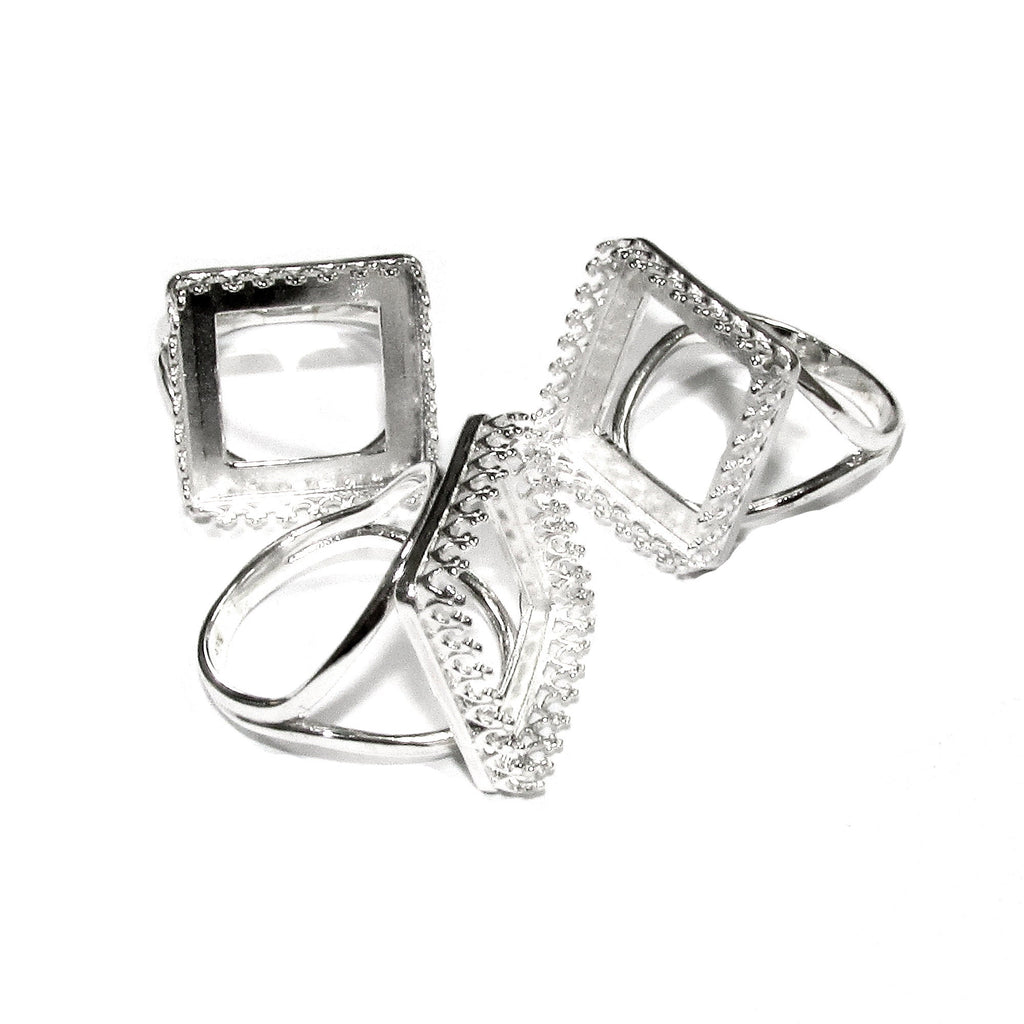 16x16 mm 925 sterling silver blank ring with square bezel cup size 5, 6, 7, 8, silver ring, base ring, jewelry making, bezel cup - 1 piece