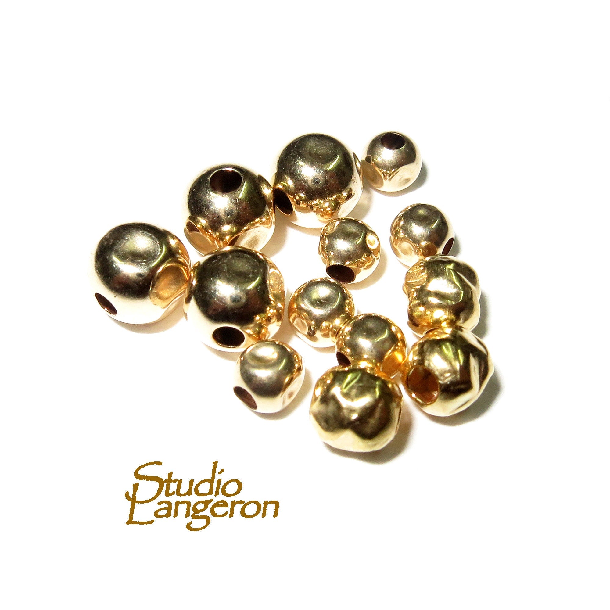 14K yellow gold filled hammered beads size 3.0-12.0 mm, Hammered gold filled beads, Jewelry making, gold filled beads - 1 piece