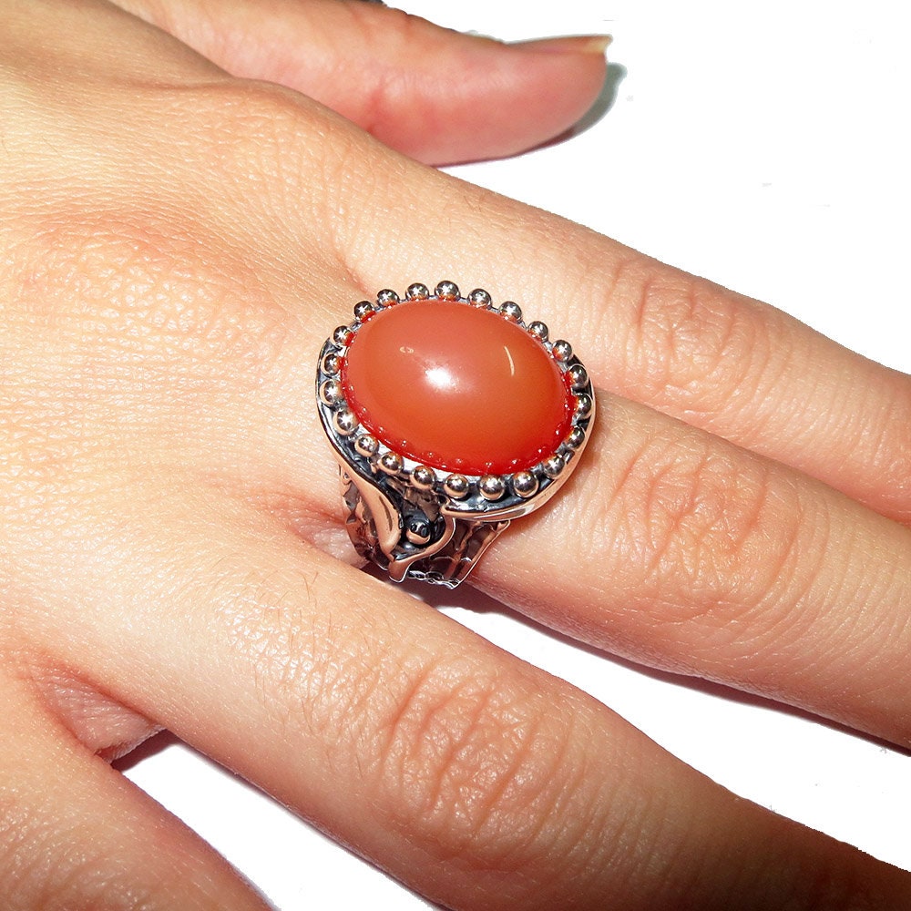 Statement Natural opal ring 925 sterling silver size 7, Handmade ring, single copy, silver, Orange opal, silver ring, Statement ring