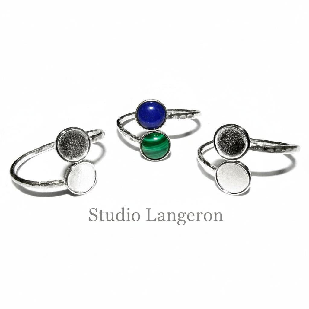 925 sterling silver open blank ring with a two bezel cups for cabochon 6 mm, silver ring, base ring, silver ring, jewelry making - 1 piece