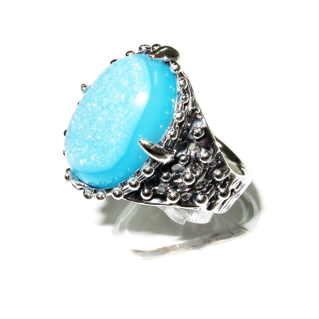 Druse agate ring 925 sterling silver size 8 1/2, Handmade ring, single copy, sterling silver, Druse agate, silver ring, Statement ring