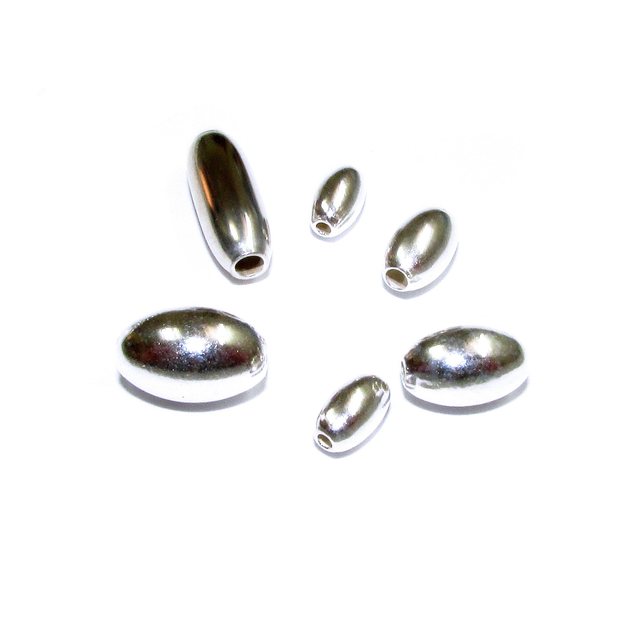 925 Sterling Silver shiny oval Beads Size 3x5, 4x6.5, 4x7, 5x8, 6x10, 7x11 mm, Jewelry making, Oval Beads, Silver oval beads - 1 piece