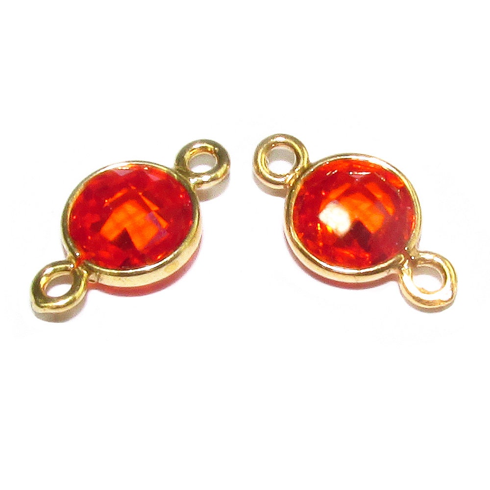 14K Gold Filled Checkerboard Red Topaz  Round Link Connector size 12x7 mm, gold filled link, Topaz Link connector, Jewelry making- 1 piece