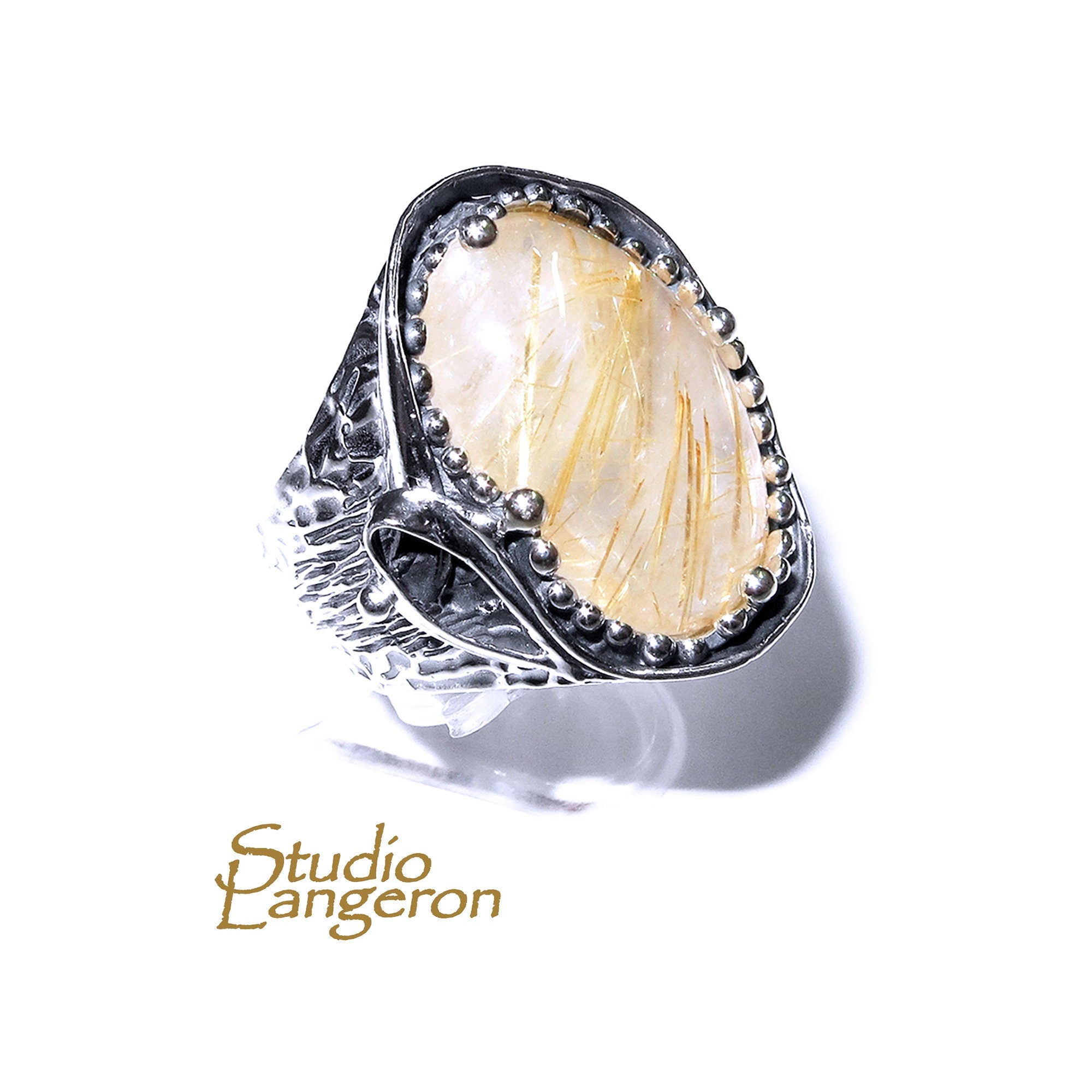 Statement Rutile quartz ring 925 sterling silver size 8 1/2, single copy, Silver ring, natural Rutile quartz, Statement ring, Handmade ring