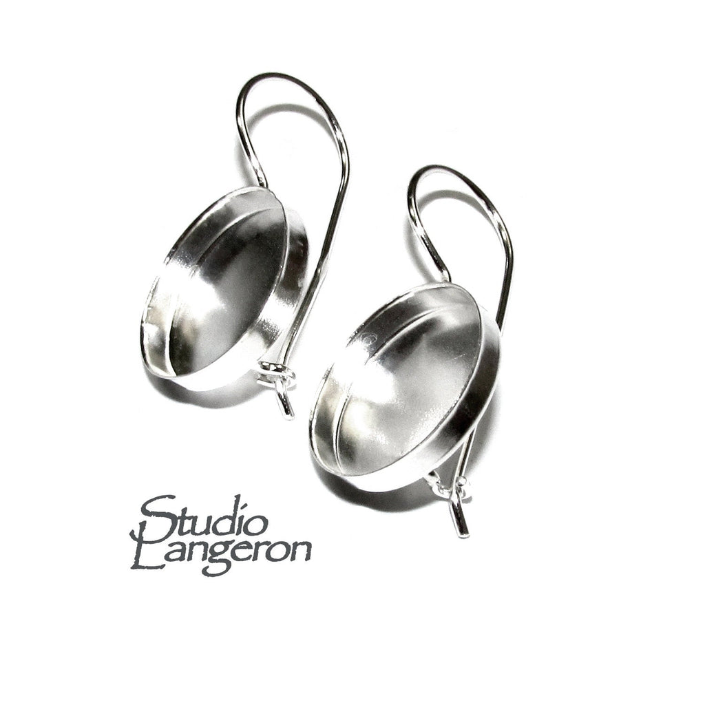 16 mm 925 sterling silver blank earrings, Jewelry making, Setting, bezel cup, base earrings, 925 sterling silver - 1 pair (2 pieces)