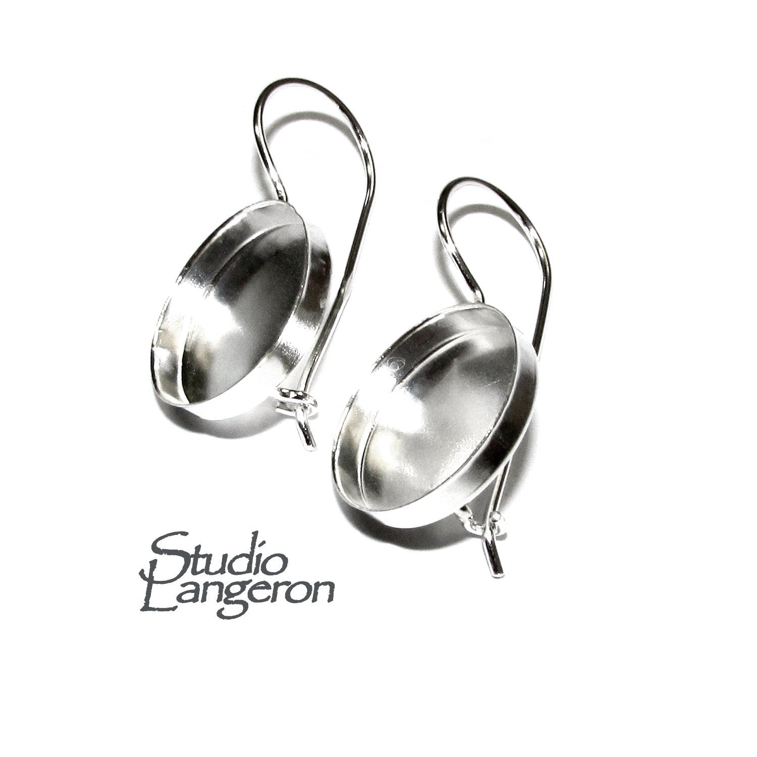 16 mm 925 sterling silver blank earrings, Jewelry making, Setting, bezel cup, base earrings, 925 sterling silver - 1 pair (2 pieces)