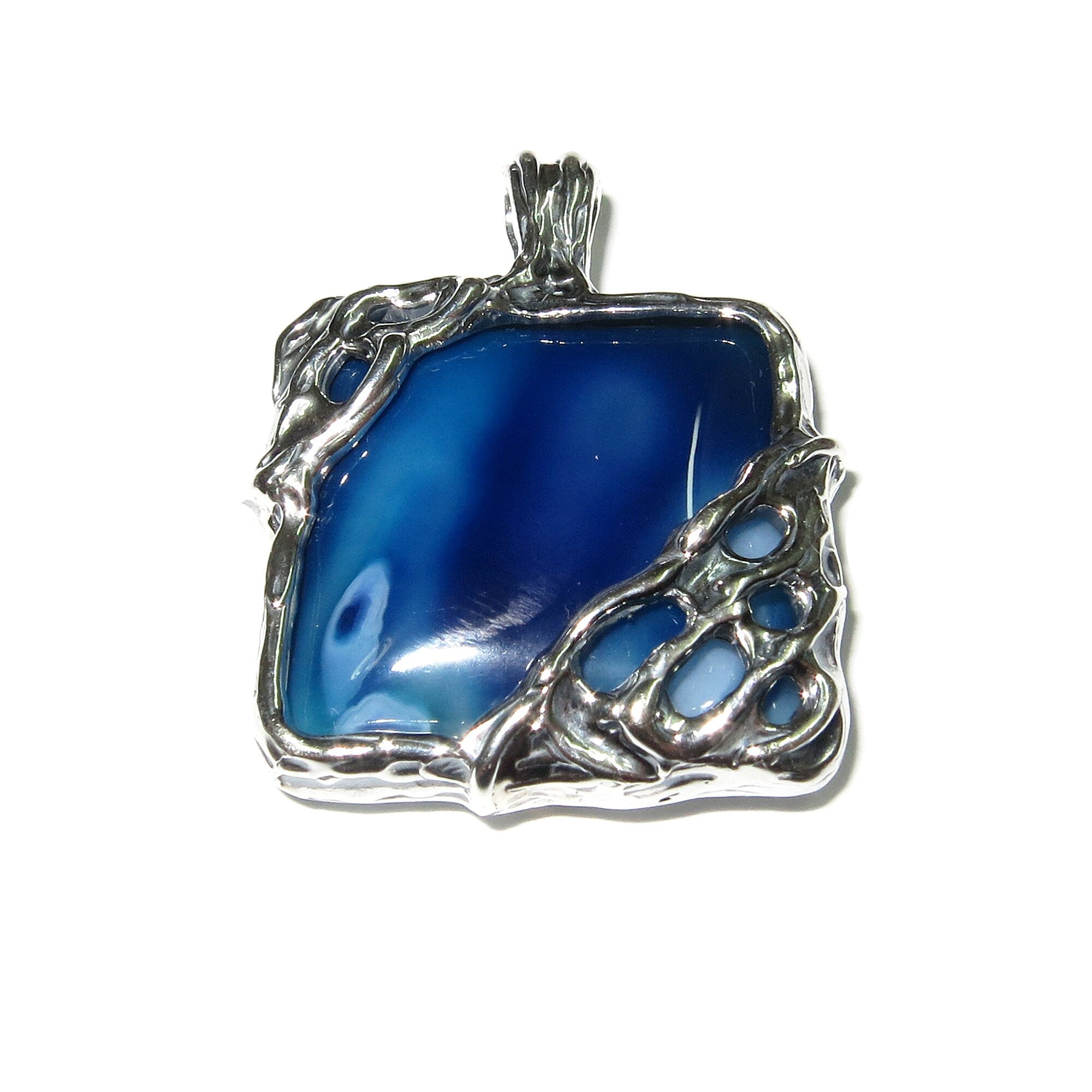 Agate blue pendant 925 sterling silver size 2.5x2.5 cm, single copy, Natural Agate, Handmade pendant, Blue, Gemstone, Agate pendant