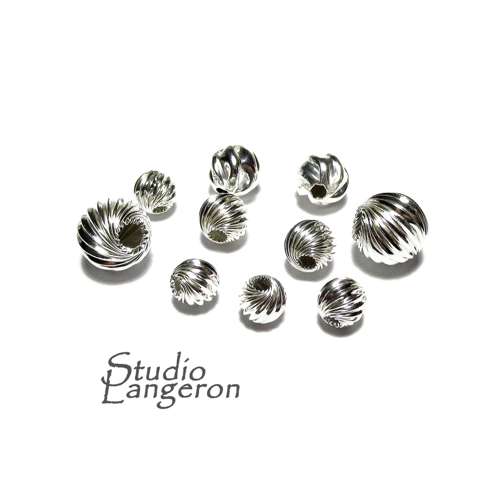 925 Sterling Silver twisted corrugated beads size 4, 5, 6, 7, 8, 10 mm, Jewelry making, Twisted corrugated Beads, Silver beads - 1 piece