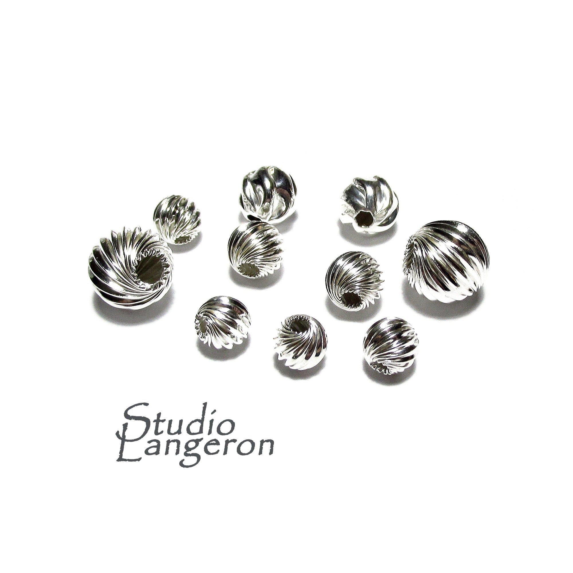925 Sterling Silver twisted corrugated beads size 4, 5, 6, 7, 8, 10 mm, Jewelry making, Twisted corrugated Beads, Silver beads - 1 piece
