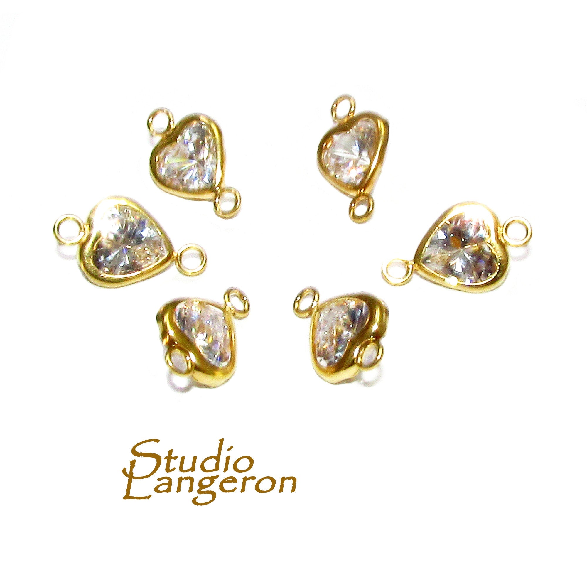 14K Gold Filled White topaz heart Link Connector size 11.5x7.0 mm, White topaz gold filled link, Connector, Jewelry making - 1 piece