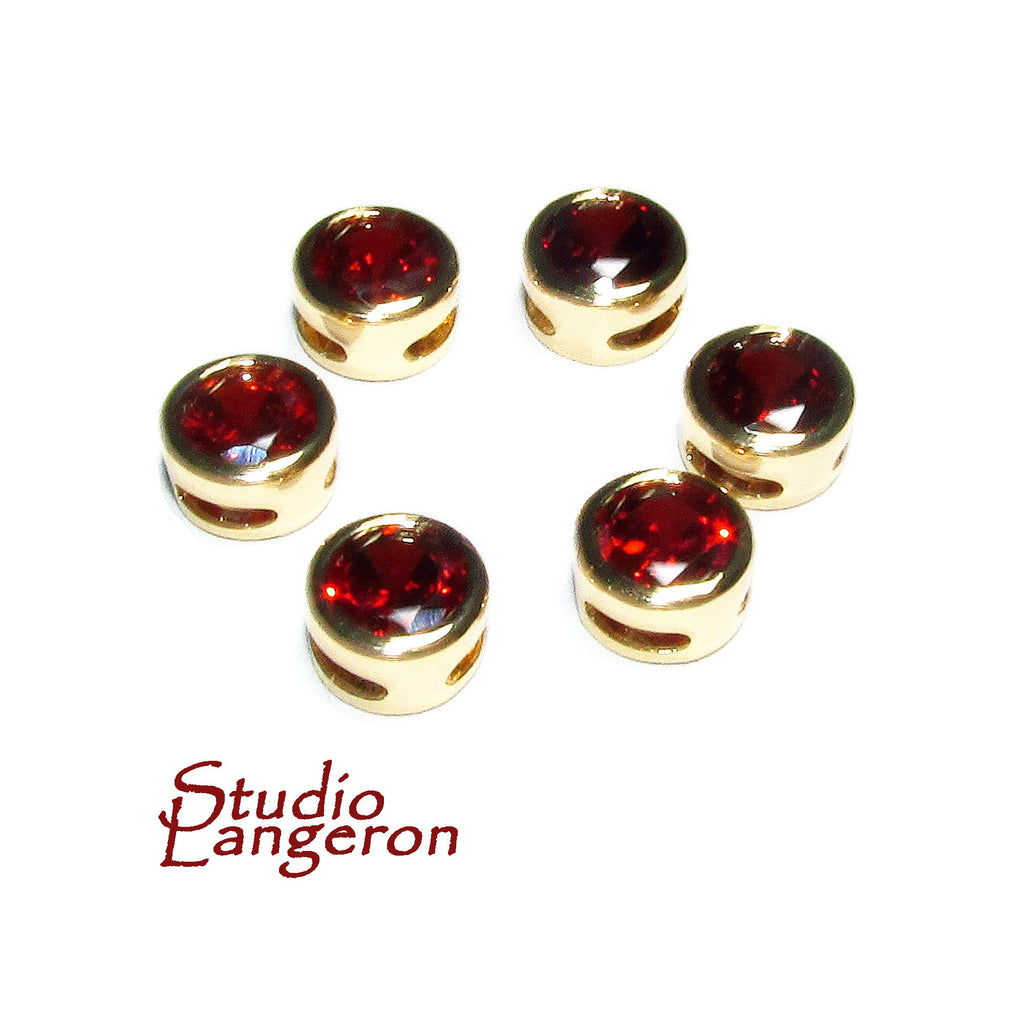14K yellow gold filled decorative round beads with garnet size 6.2x3.8 mm, Jewelry making, Gold filled beads, garnet - 1 piece