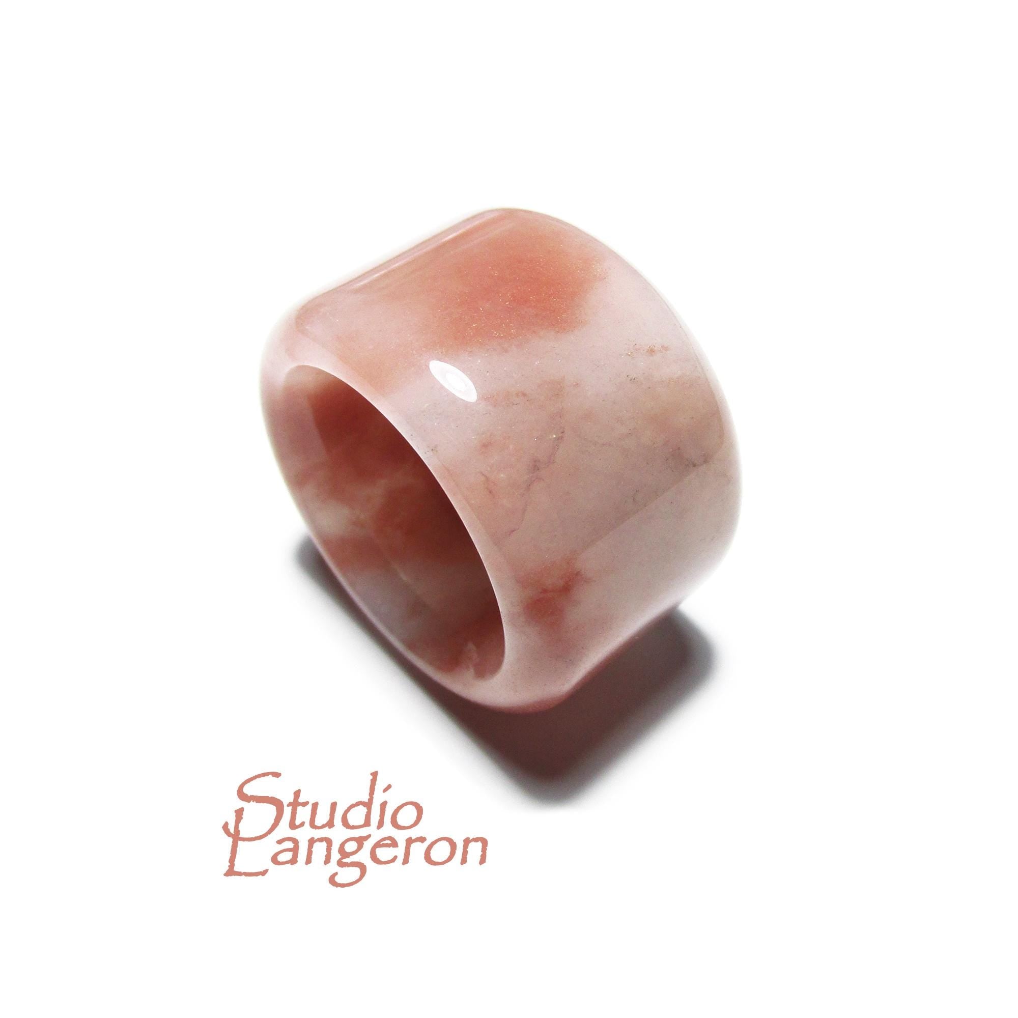 Handmade Rose Jade Band Ring, Natural Gemstone, Unisex Size 12