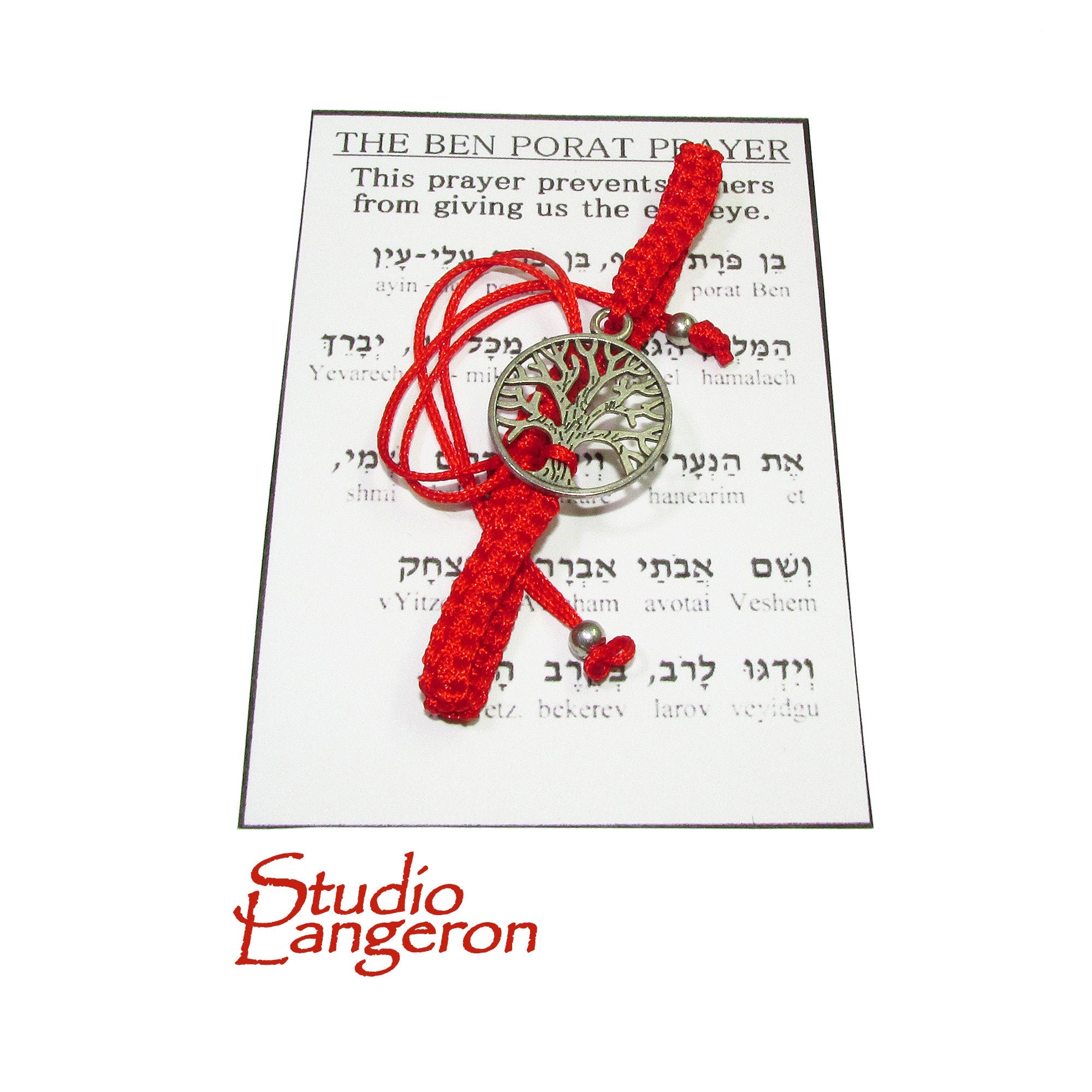 Red string bracelet, Red bracelet with prayer, Jerusalem, Judaism, Red string from Israel, Ben Porat prayer, Jerusalem, Israel, Tree of life