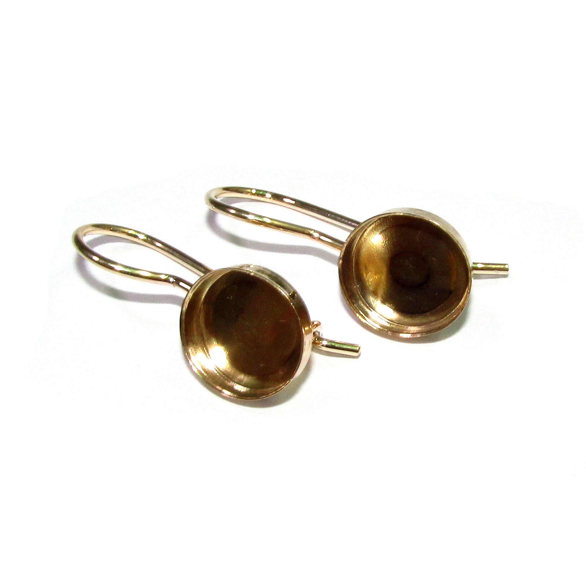 14K Solid gold blank earrings with bezel cup 10 mm, Jewelry making, Setting, bezel cup, base earrings, Earrings mounting - 1 pair (2 piece)