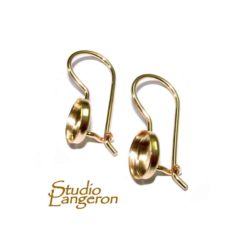 14K Yellow gold filled blank earrings with bezel cup 8 mm, Jewelry making, Setting, bezel cup, base earrings - 1 pair (2 piece)
