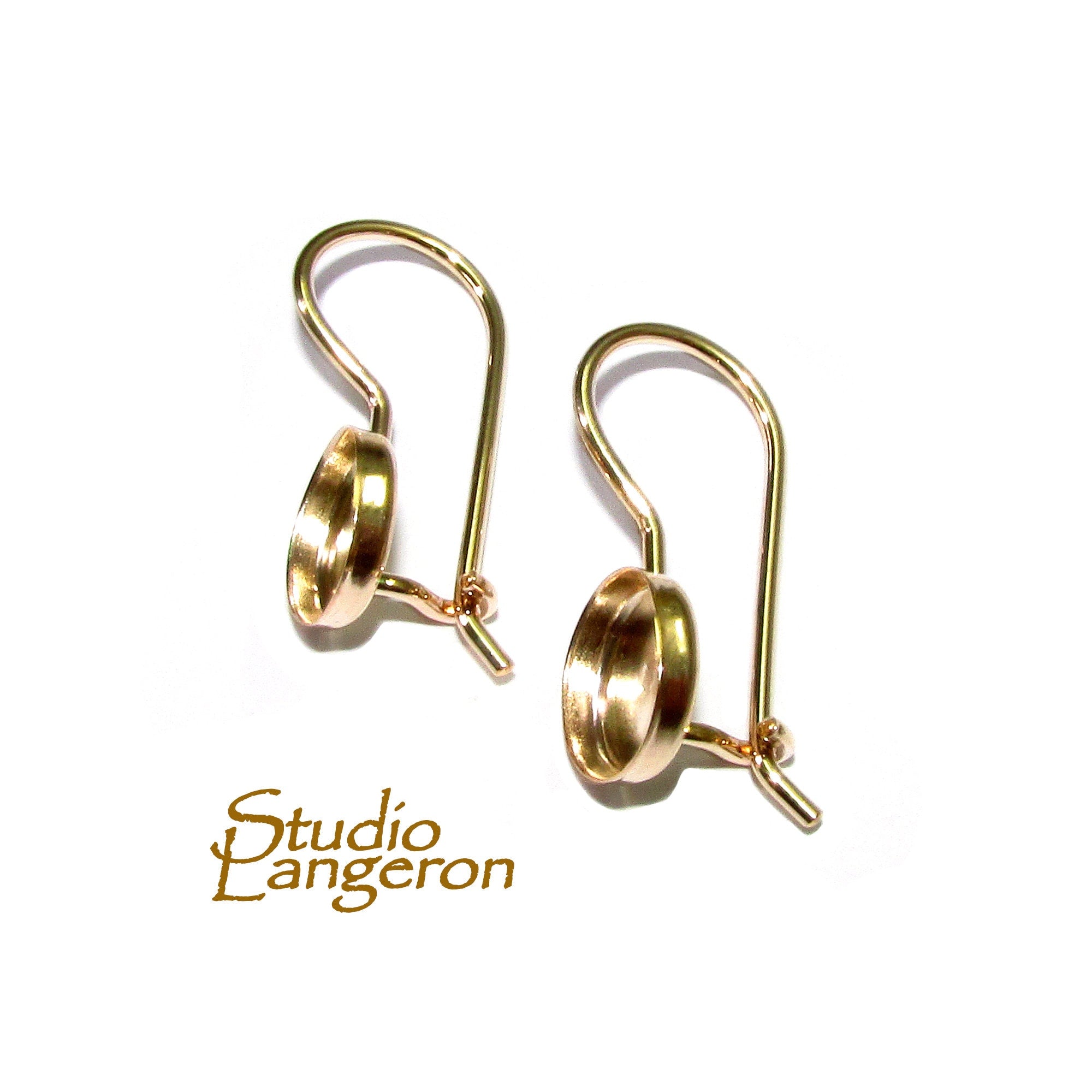 14K Yellow gold filled blank earrings with bezel cup 8 mm, Jewelry making, Setting, bezel cup, base earrings - 1 pair (2 piece)