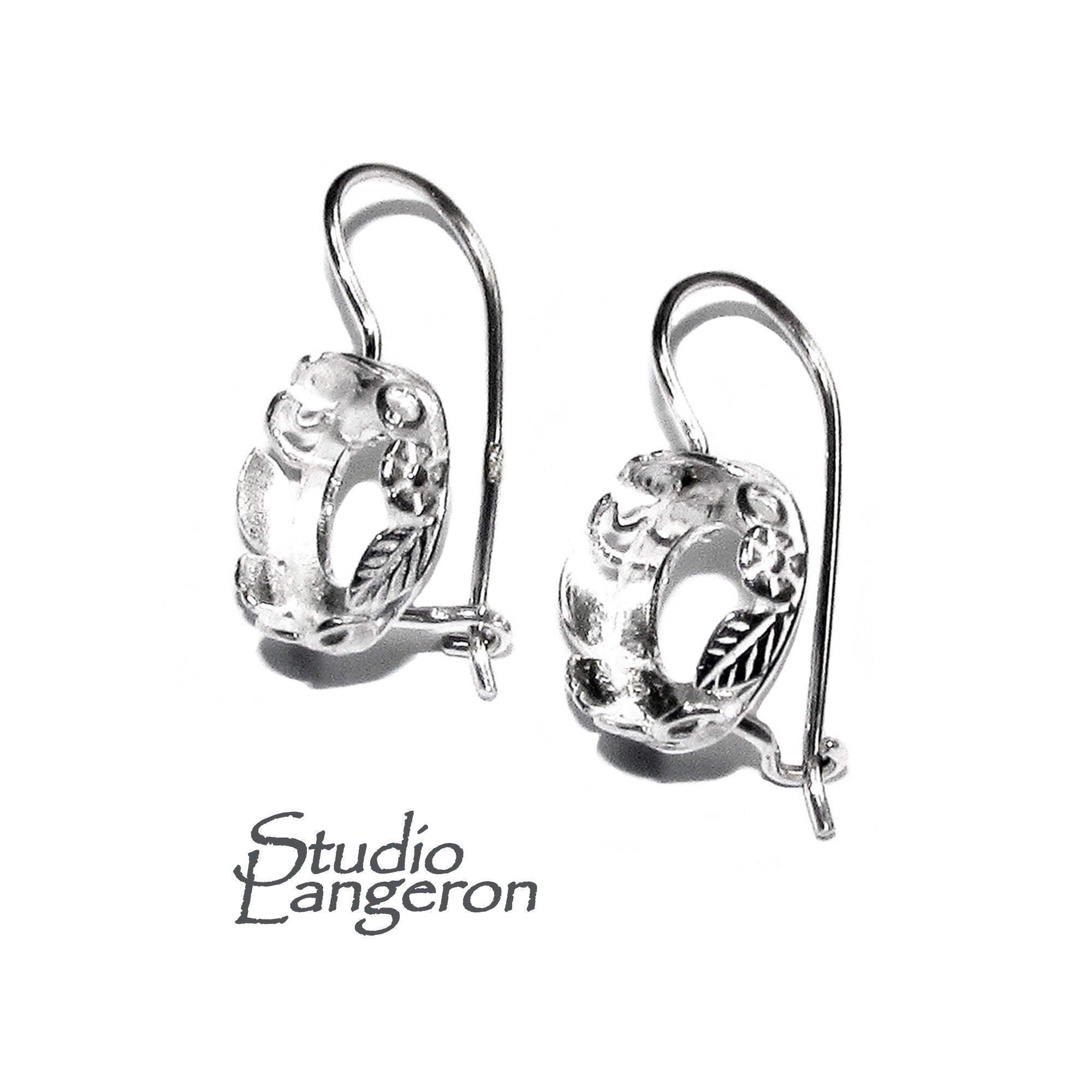 10 mm 925 sterling silver blank earrings with bezel cup, Jewelry making, Setting, bezel cup, base earrings, Silver - 1 pair (2 piece)