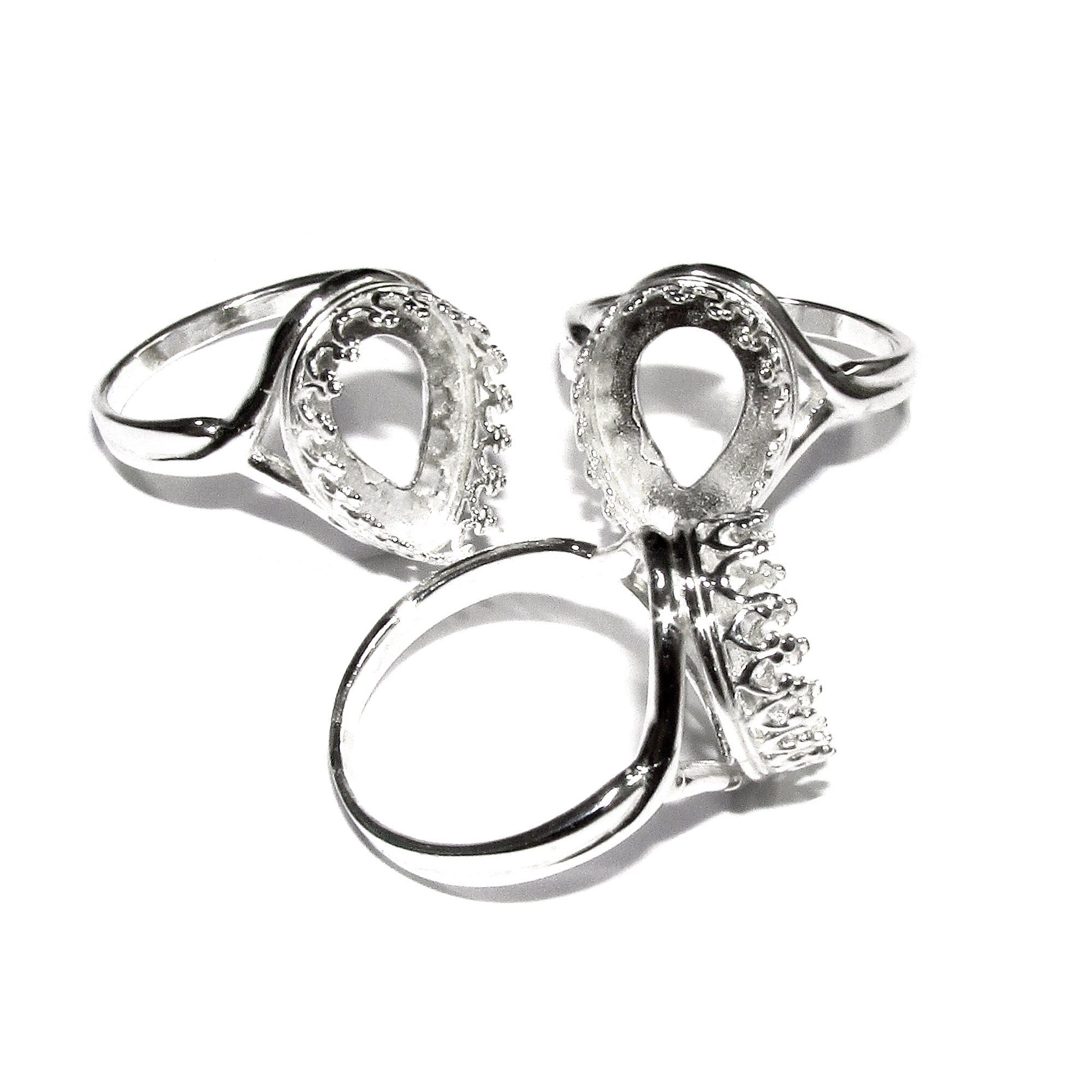 10x14mm 925 sterling silver blank ring with pear bezel cup size 5, 6, 7, 8, 9, Setting, ring, bezel cup, base ring, Jewelry making - 1 piece