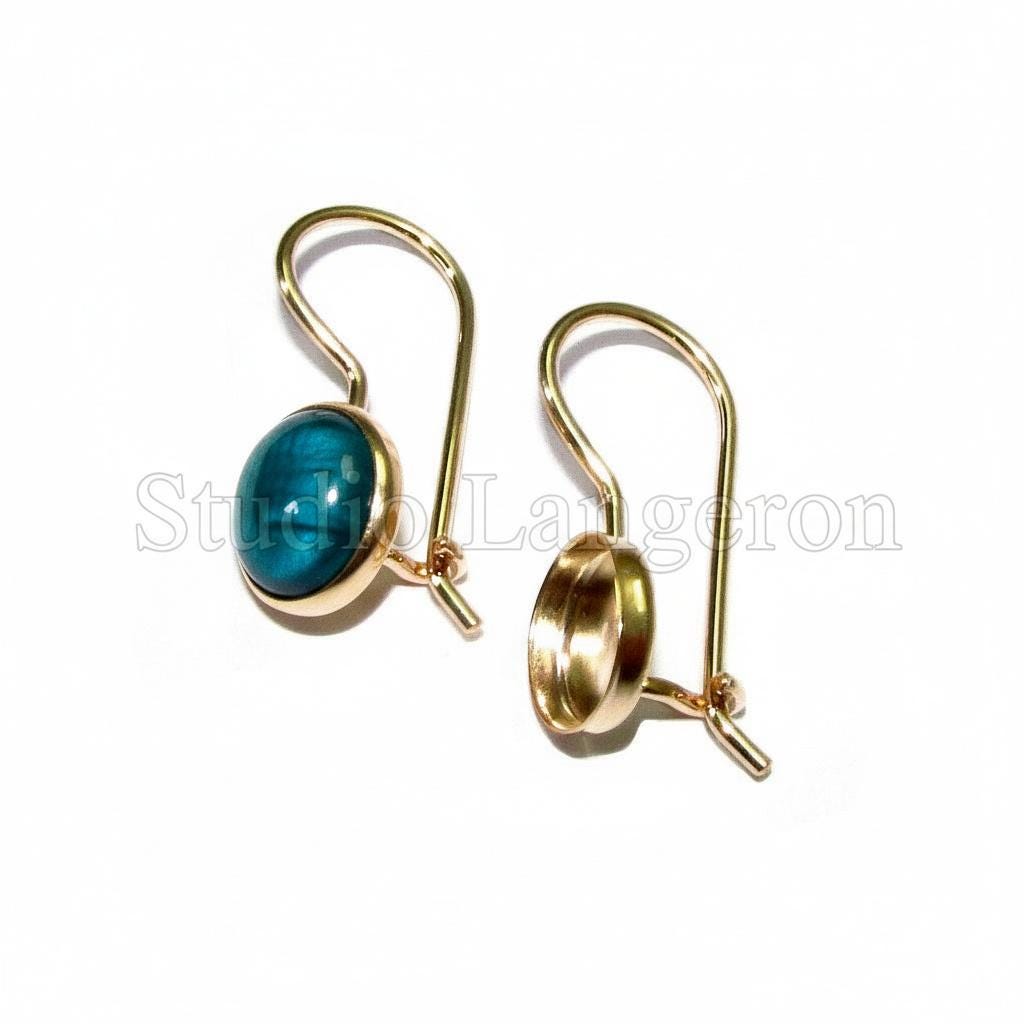 14K Yellow gold filled blank earrings with bezel cup 6 mm, Jewelry making, Setting, bezel cup, base earrings - 1 pair (2 piece)