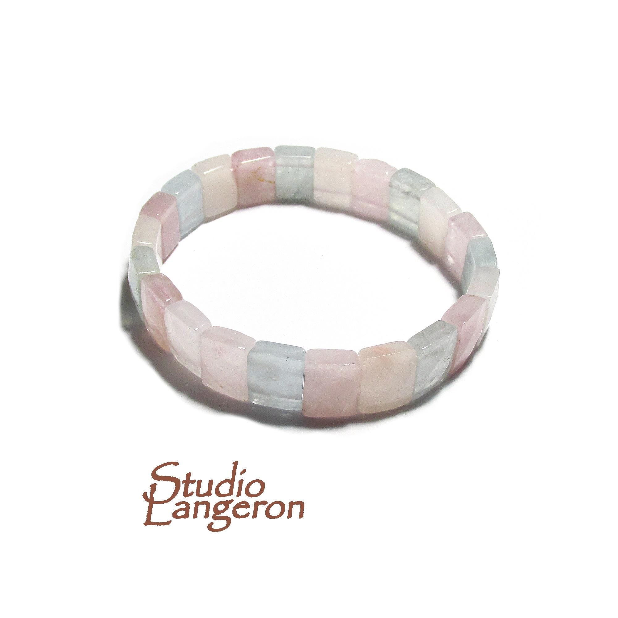 Natural Stone Morganite Square Beads Bracelets, Faceted Rectangle Strand Bangle For Women, Gemstone, Jewelry Gifts, Morganite