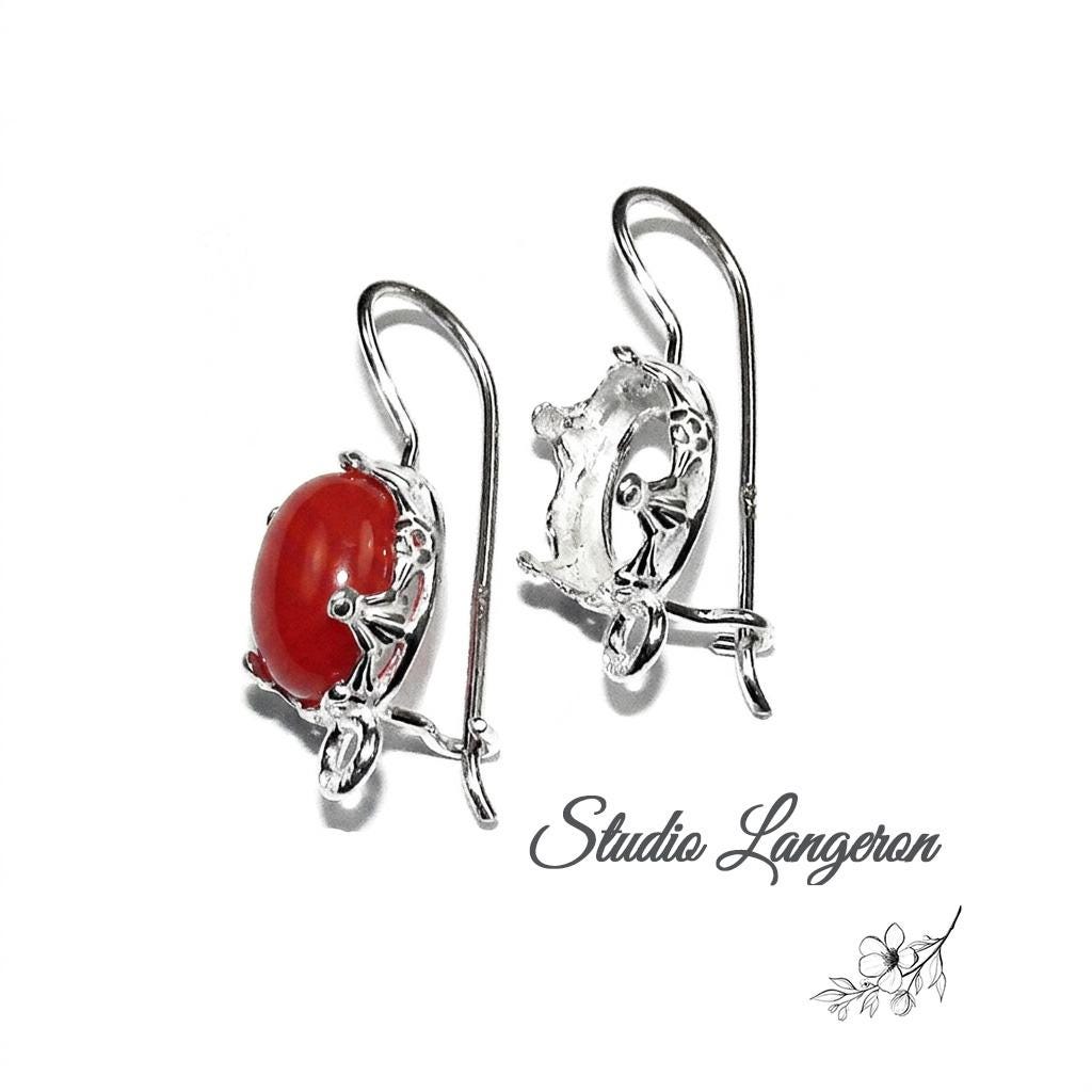 925 sterling silver blank earrings with oval bezel cup size 8x10-10x14mm, model 1231, Jewelry making, Setting, bezel cup - 1 pair (2 pieces)