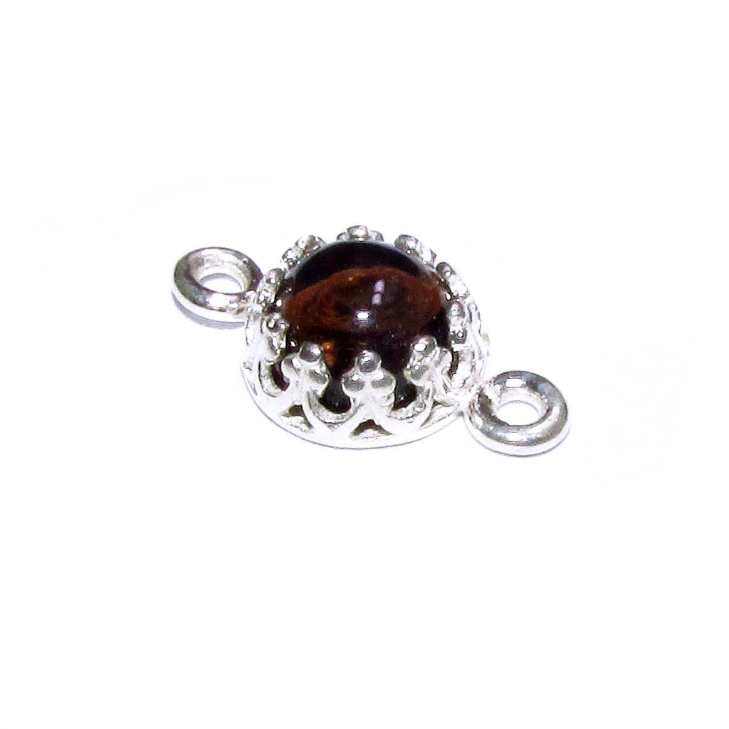 925 Sterling Silver natural Rauchtopaz round Link Connector size 14x7mm, Natural Rauchtopaz silver link, Jewelry making, Connector - 1 piece