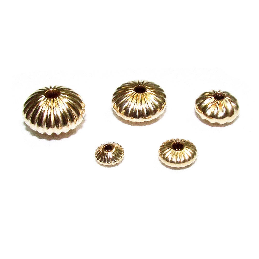 14K Yellow Gold Filled Corrugated Saucer Beads Size 3, 4, 5, 6, 7 mm, Beads, Gold filled beads, Saucer beads, Jewelry making - 1 piece