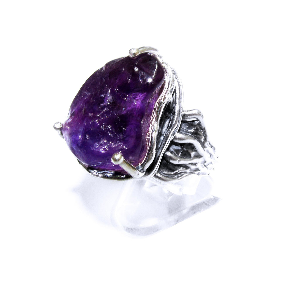 Statement amethyst ring 925 sterling silver size 8, Handmade ring, single copy, 925 sterling silver, Natural amethyst, silver ring, gemstone