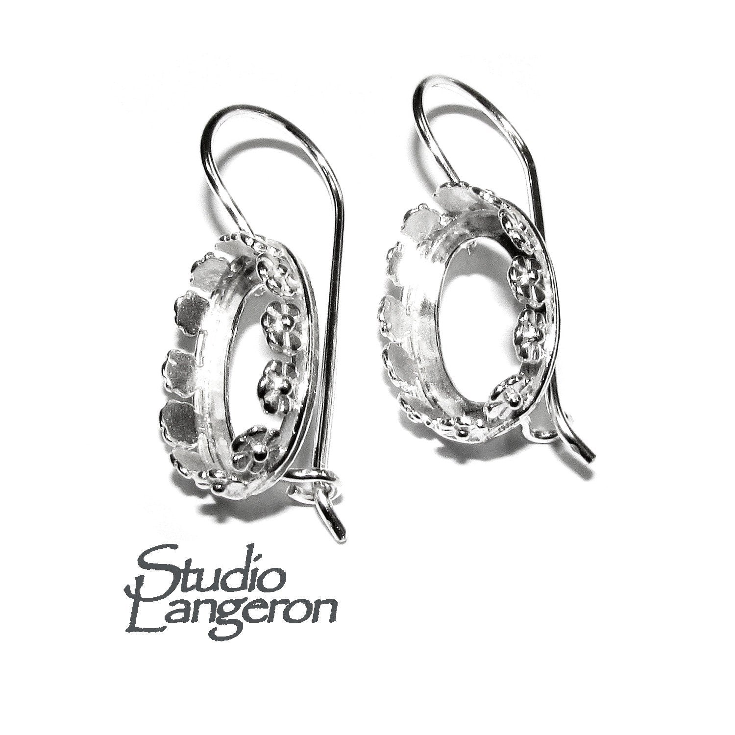 10x14 mm size 925 sterling silver blank earrings with bezel cup, Jewelry making, bezel cup, Setting, 925 Sterling silver - 1 pair (2 pieces)