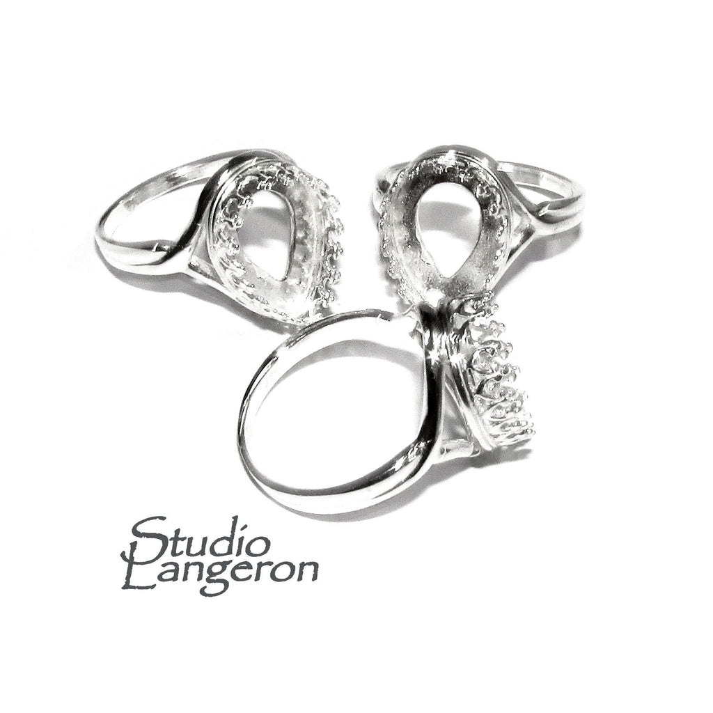 10x14mm 925 sterling silver blank ring with pear bezel cup size 5, 6, 7, 8, 9, Setting, ring, bezel cup, base ring, Jewelry making - 1 piece