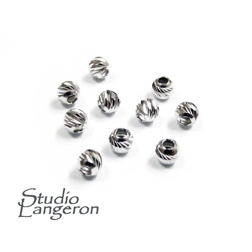 10 pcs 925 Sterling Silver Rhodium plated Diamond cut Beads 2.5 mm, Beads, Silver beads, Diamond cut beads, Jewelry making, 925 silver