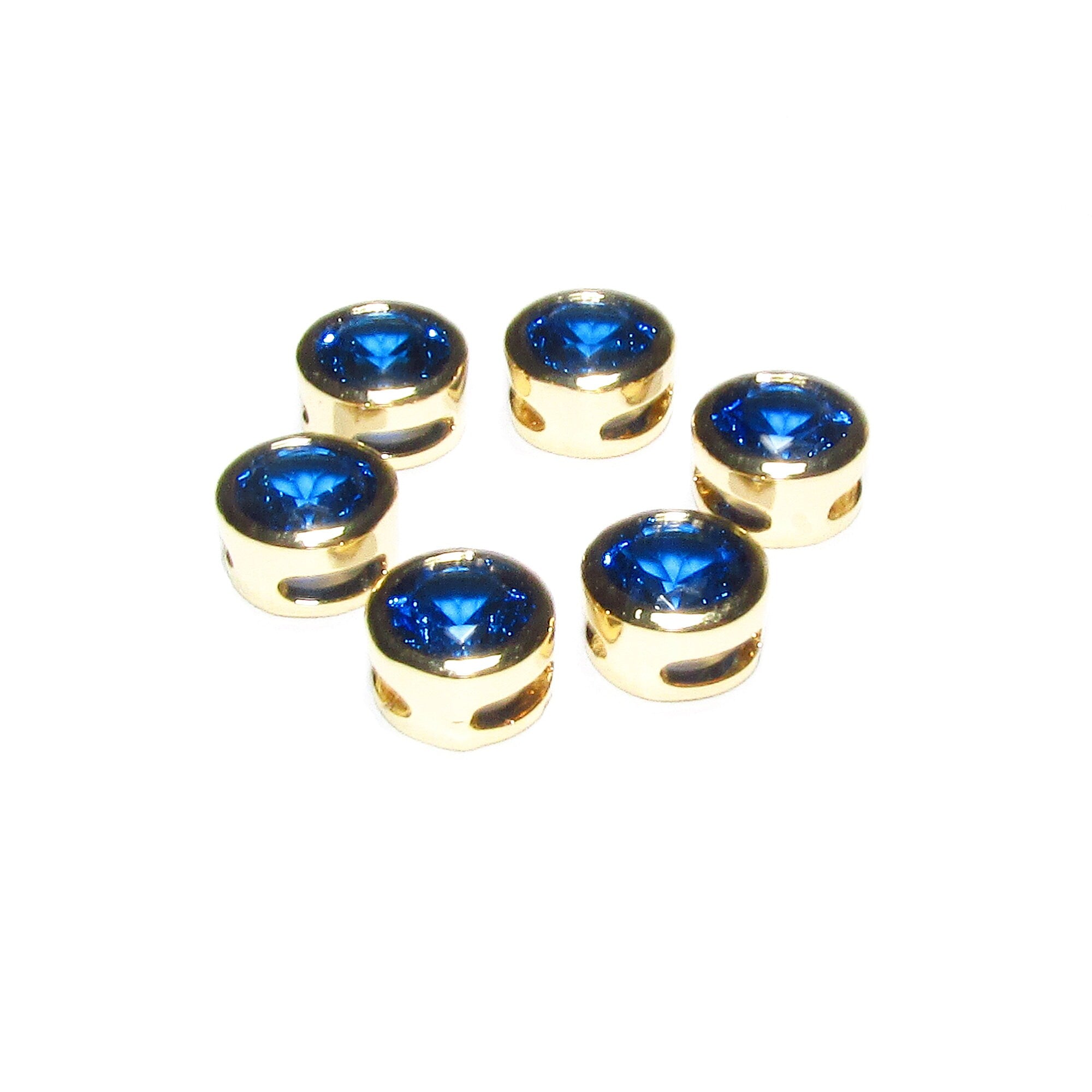14K yellow gold filled decorative round beads with blue topaz size 6.2x3.8 mm, Jewelry making, Gold filled beads, Blue topaz - 1 piece