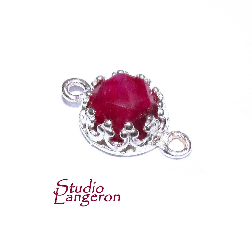 925 Sterling Silver natural Ruby round Link Connector size 14x7 mm, Natural Ruby silver link, Jewelry making, Connector - 1 piece