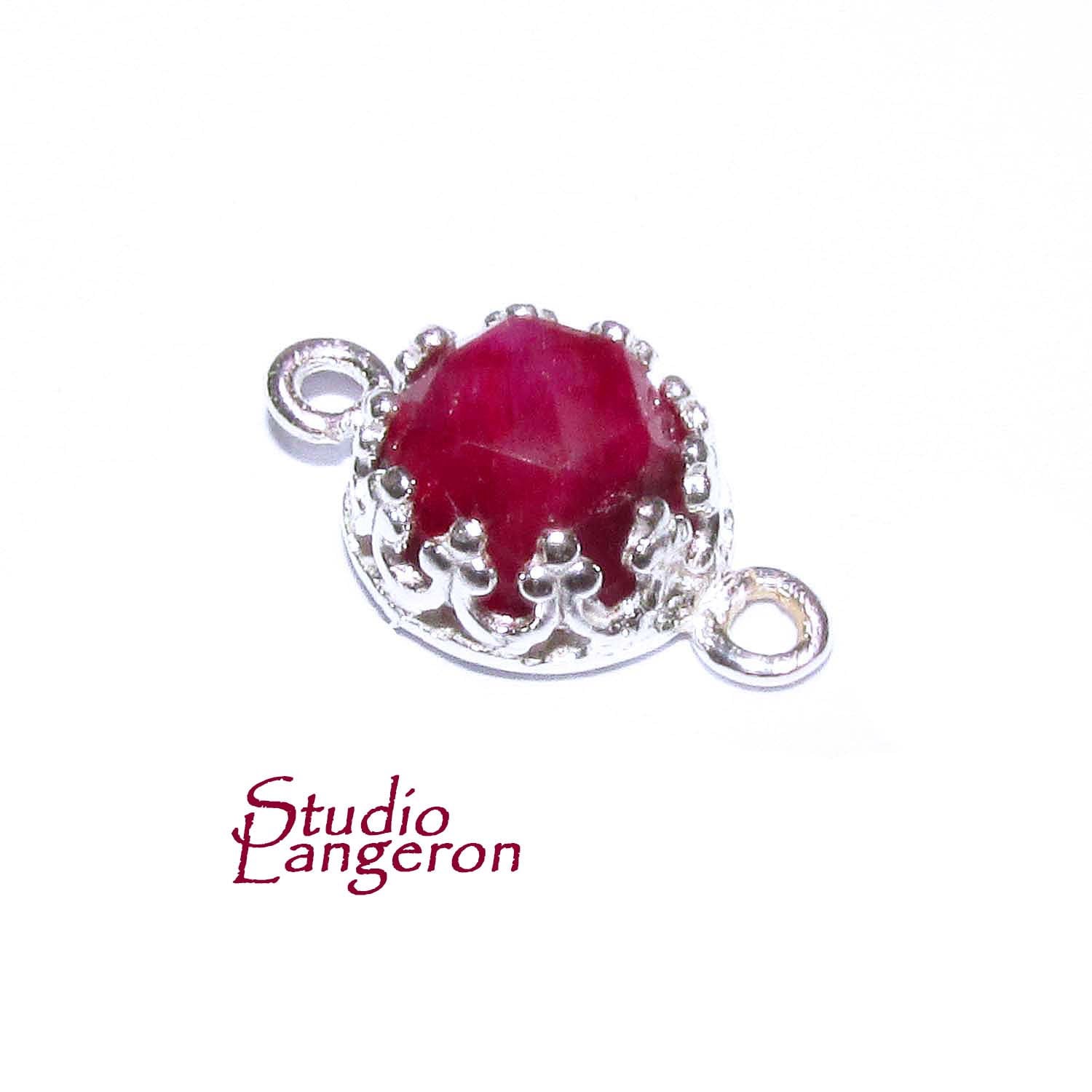 925 Sterling Silver natural Ruby round Link Connector size 14x7 mm, Natural Ruby silver link, Jewelry making, Connector - 1 piece