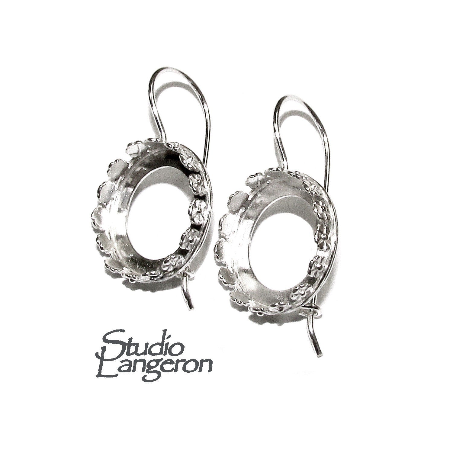 16 mm 925 sterling silver blank earrings with bezel cup, Jewelry making, Setting, bezel cup, base earrings, 925 silver - 1 pair (2 pieces)